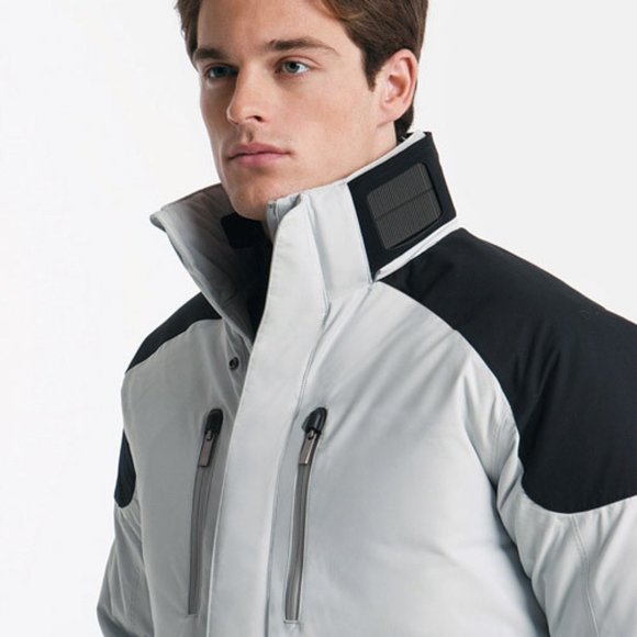 Zegna Winter Ski Jacket w/ Solar Panel Collar Charging Portable Battery Charger - Picture 3 of 11